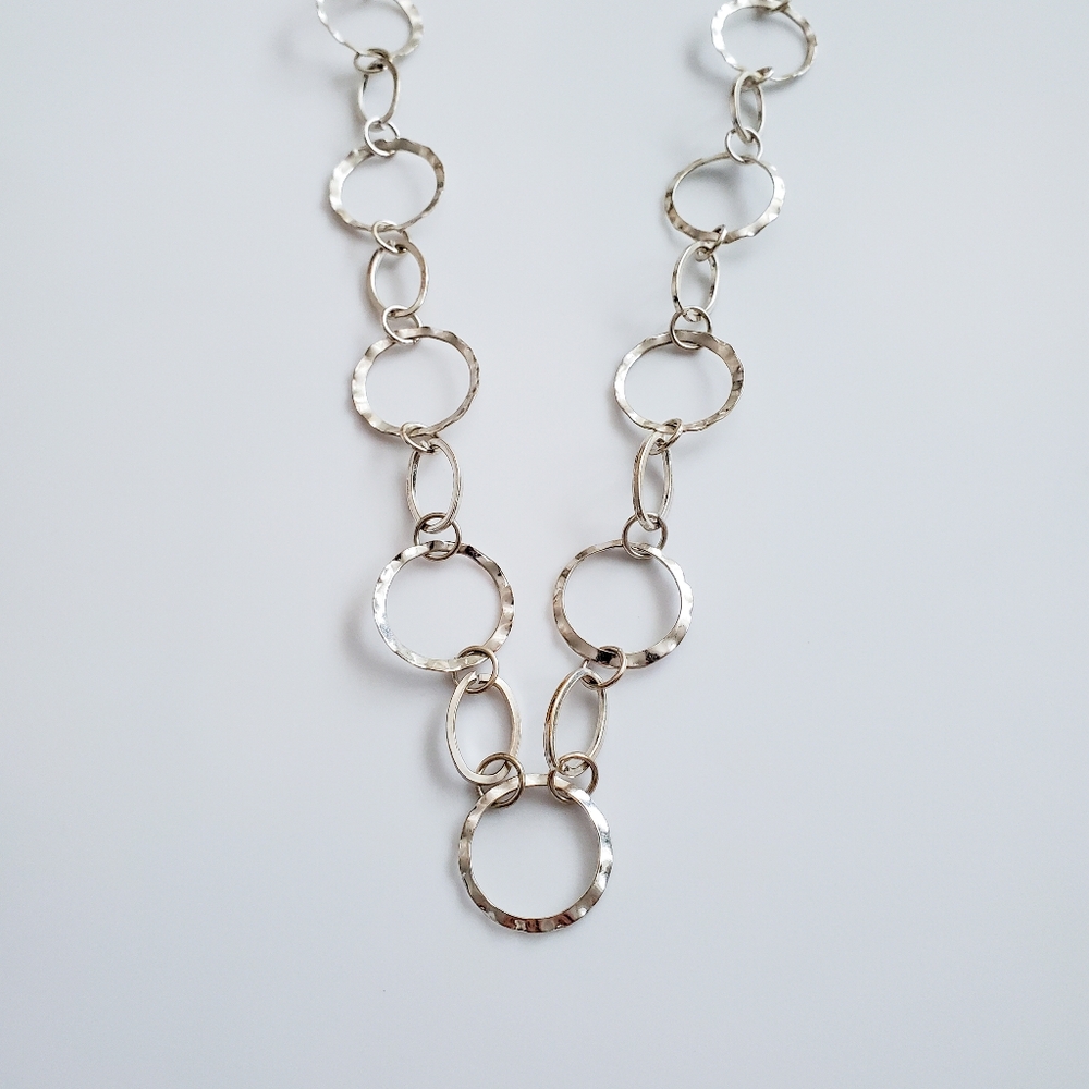 Over-the-Head Silver Hoops Long Necklace